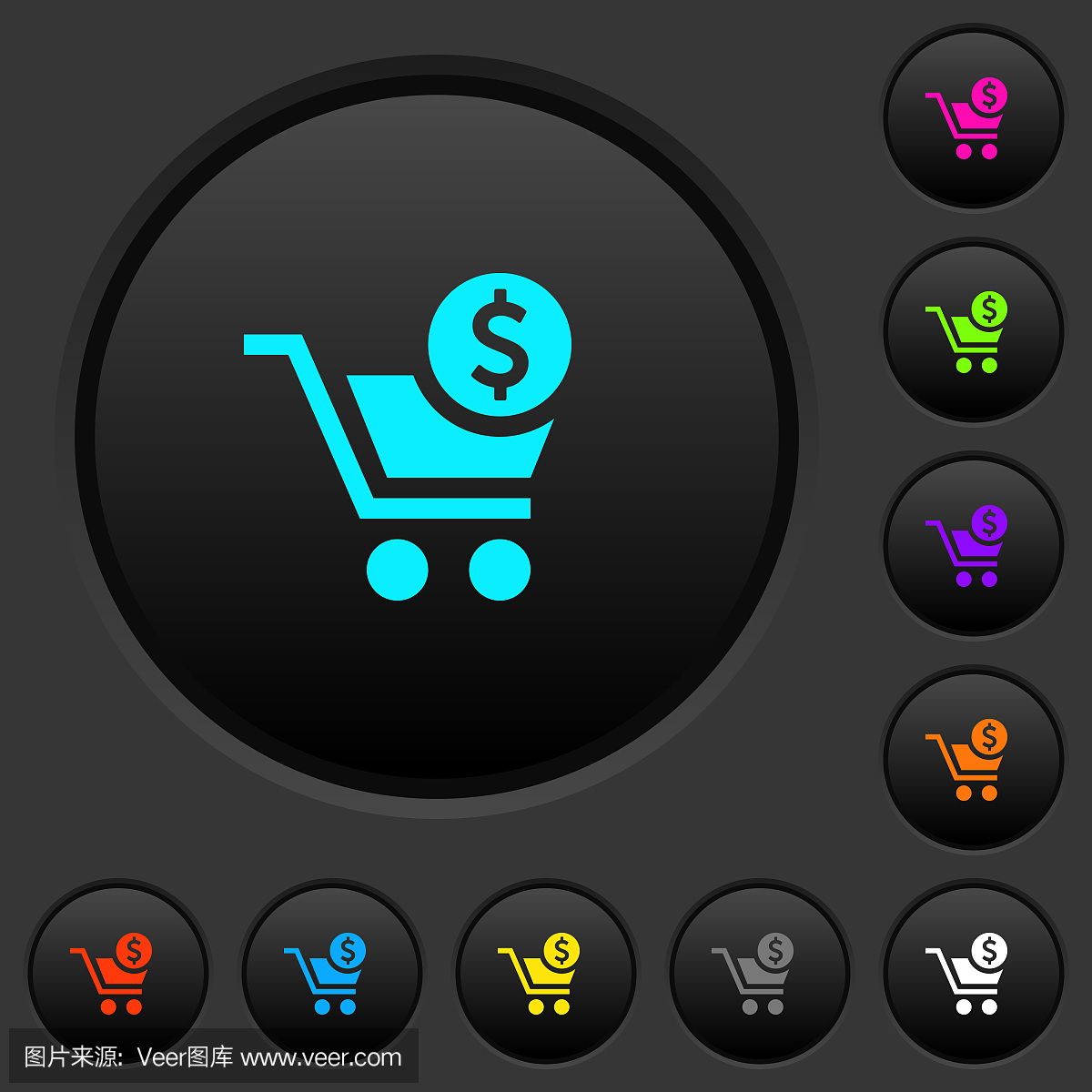 付款与美元购物车黑色按钮与颜色图标
